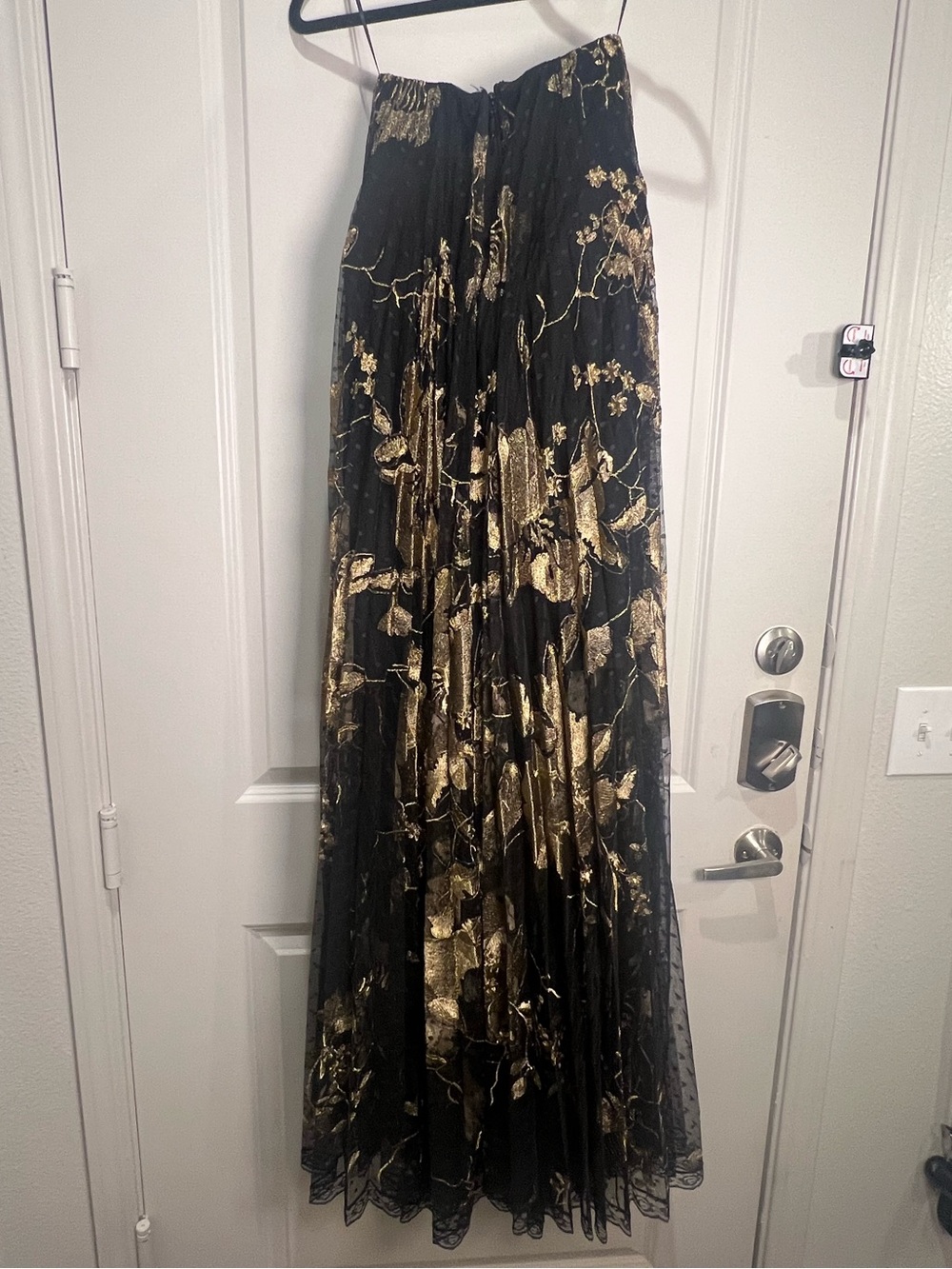 Helsi Delphine Metallic Floral Pleated Strapless Gown Black Gold Medium NWT - Picture 13 of 15